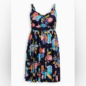 Torrid Blue Floral Super Soft Tie Front Skater Dress